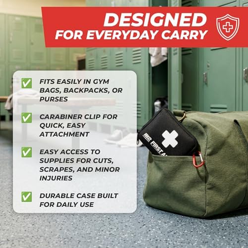 M2 BASICS 150 Piece Premium First Aid Kit, Compact Bag for Purse & Travel | On-The-Go Emergency Use, Backpack, Glove Box, Luggage, Carry-On, School