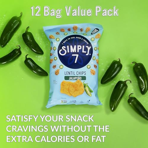 Simply 7 Lentil Chips, Jalapeno, 4-ounce Bags (Pack of 12)