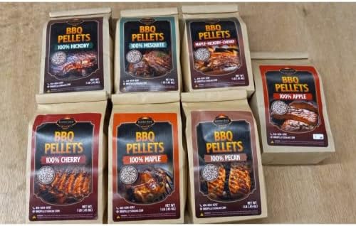 Lumber Jack BBQ Pellet 7 Varieties Pack - 1 Pound Bags - 100 Percent (Apple, Cherry, Pecan, Hickory, Maple-Hickory-Cherry