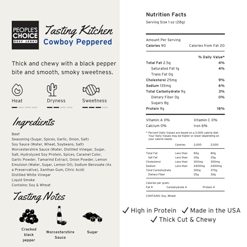 People's Choice Beef Jerky - Sweet & Smoky - Cowboy Peppered 16 oz Bag | 1 lb, 9g Protein Per Serving, Low Sodium, Strip Cut, Made In USA