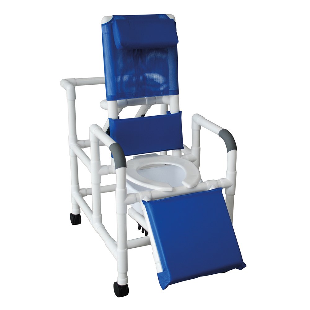 MJM International 193-SQ-PAIL Reclining Shower Chair with Elevated Leg Extension and Commode Pail, 325 oz Capacity