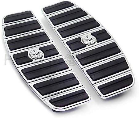 XKH- Motorcycle Chrome Skull Zombie Rider Footboard Insert Kit- Traditional D Shape Compatible with TOURING FLHT FLT FLTR FLHR FLHS SOFTAIL FLSTC