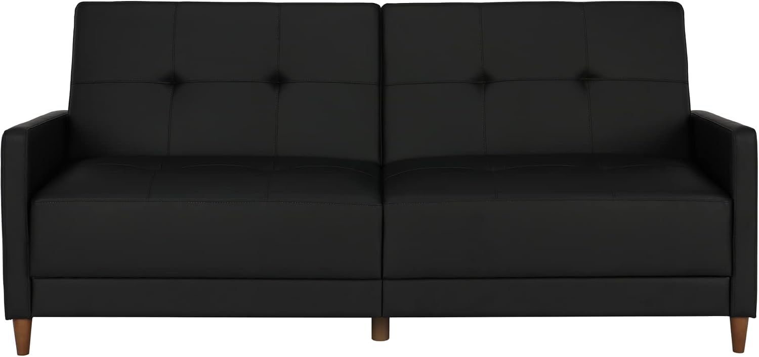DHP Andora 76 Inch Futon Sofa Bed, Modern Upholstered Couch Sleeper with Button Tufted Back and Seat, Navy