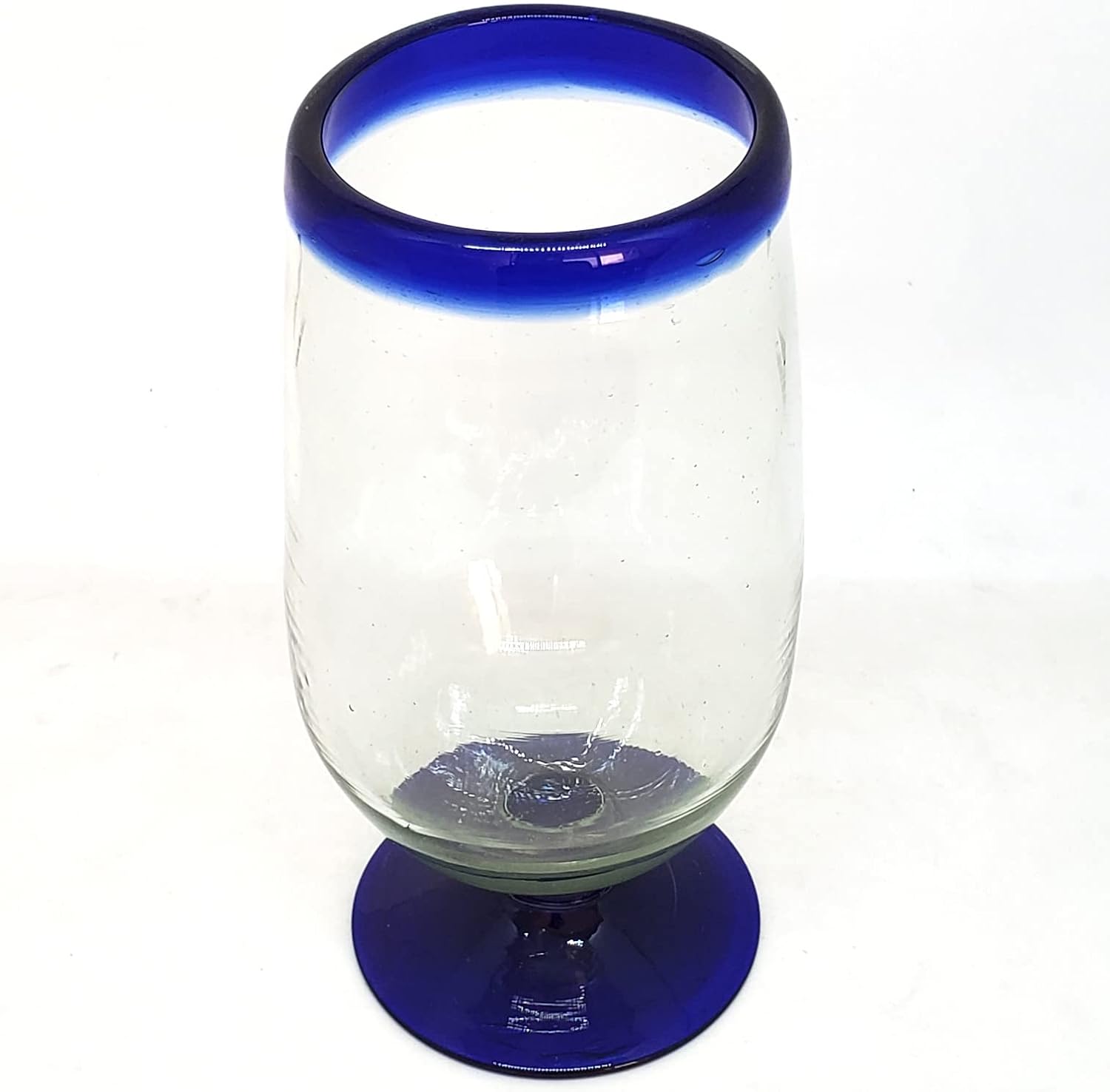 Cobalt Blue Rim 13 oz Wine Glasses (set of 6), Recycled Glass, Lead-free, Toxin-Free (13oz Wine)