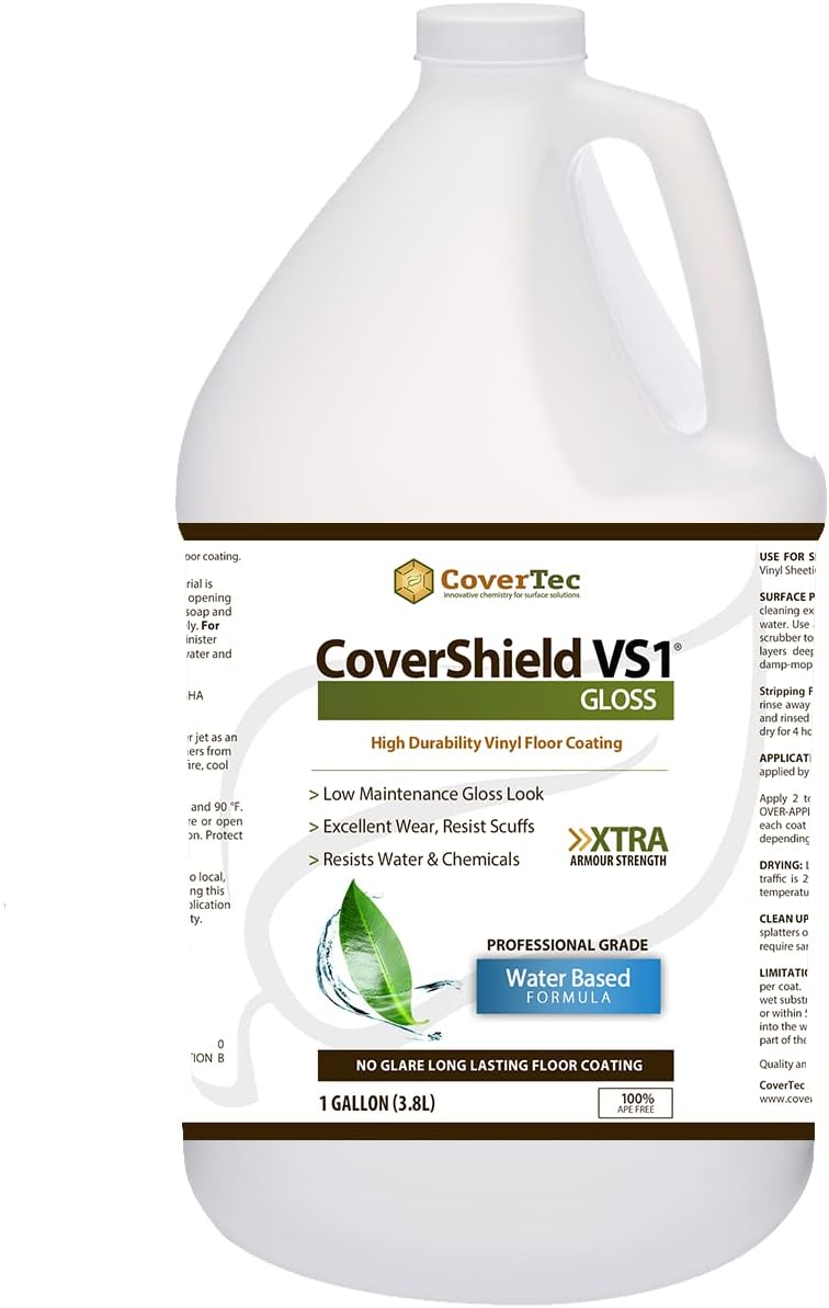 CoverTec CoverShield VS1 Gloss VCT and Terrazzo Sealer, Fast Drying, Highly Durable, Long Lasting, 1 gal, Prof Grade