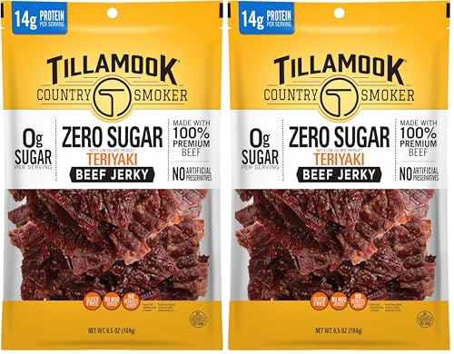 Tillamook Country Smoker Zero Sugar Original Beef Jerky Sticks, 6.5 Oz, 14g Protein, Real Hardwood Slow-Smoked, High Protein, Low Carb Meat Snacks, Keto-Friendly, 0g Sugar & Total Carbs