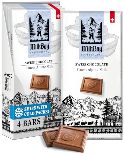 MilkBoy Swiss Chocolates Alpine Milk Chocolate Bars - 3 oz, 5 Pack | Premium gourmet treat with creamy milk. Rainforest Alliance certified cocoa. Gluten free. Kosher. Crafted in Switzerland.