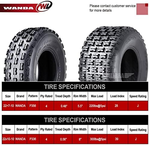 WANDA 4 Sport ATV Tires 22x7-10 Front 22x10-10 Rear 4PR