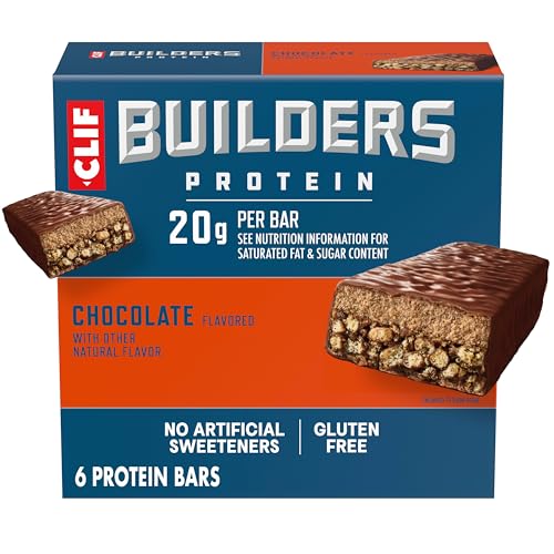 CLIF BUILDERS Protein Bars - Chocolate Flavor - 20g Plant Based Protein - Gluten Free - Non-GMO - Low Glycemic - No Artificial Sweeteners - 2.4 oz.