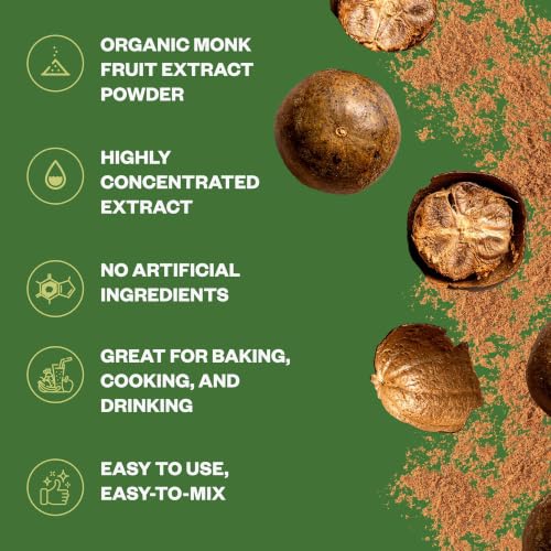 Organic Monk Fruit Extract Powder, 125g (4.4oz), No Fillers Pure USDA Organic Monk Fruit Extract Sweetener with No Aftertaste, Non-GMO, Zero Calorie & Zero Carbs, Keto & Paleo Friendly 403 Servings