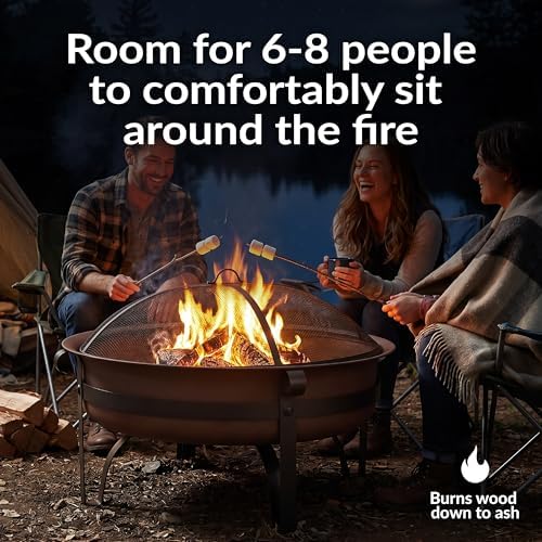 Sunnydaze Round Patio Fire Pit for Outside Wood Burning, Dark Bronze, 29"