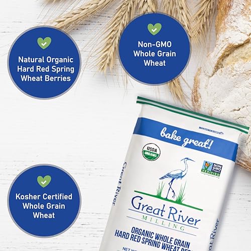 Great River Milling Organic Hard Red Spring Wheat Berries, Non-GMO, 25 lb | Organic Hard Red Spring Wheat Berries for home-milled bread flour, sourdough, sprouting, salads, pilaf and grain bowls