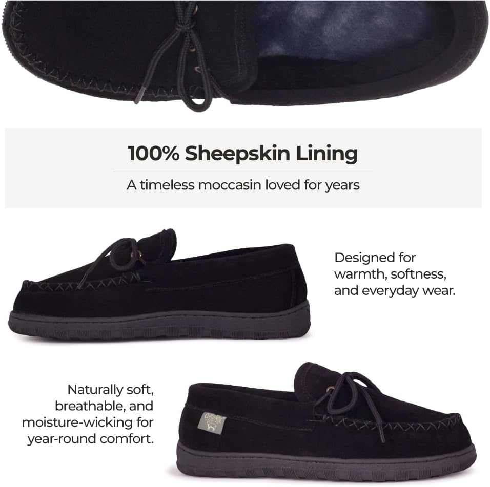 Cloud Nine Sheepskin Men's Moccasin Slippers - Classic Comfortable Slip-On Slippers for Men with Removable Insole