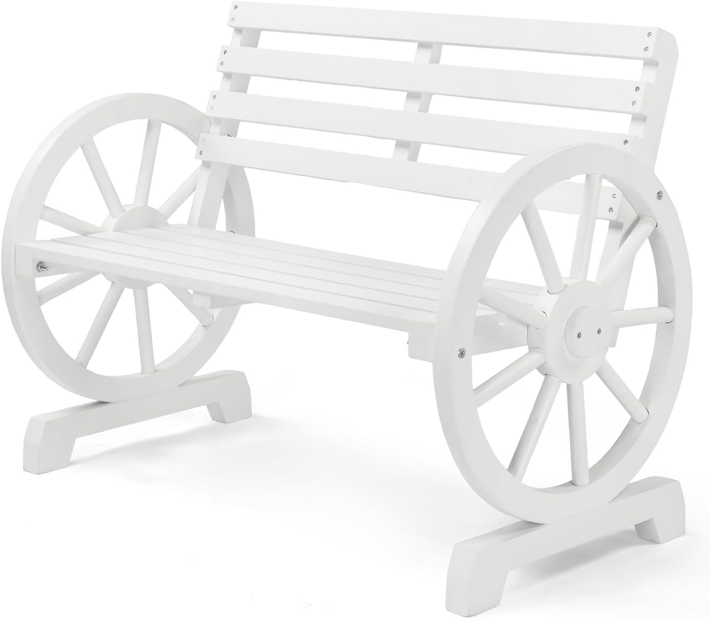 VINGLI Rustic Wooden Wheel Bench Outdoor Bench, Patio Bench Wagon Slatted Seat, Garden Benches for Outdoors 350lbs High Capacity