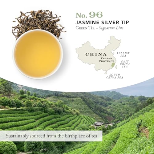 Steven Smith Teamaker, Jasmine Silver Tip, Green Tea, 15 Sachets 1.3oz each | Full Leaf Green Tea, Caffeinated, Sugar Free, Sustainably Grown