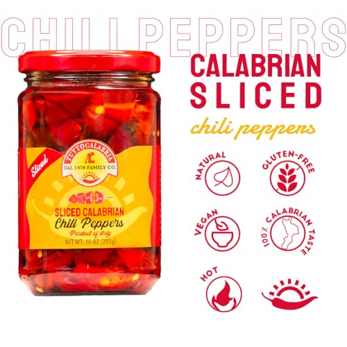 TUTTOCALABRIA Sliced Calabrian Chili Peppers, Rounds Cut, Chopped, 10 oz | All-Natural Round-Cut Chopped Chili Pepper for Pizza