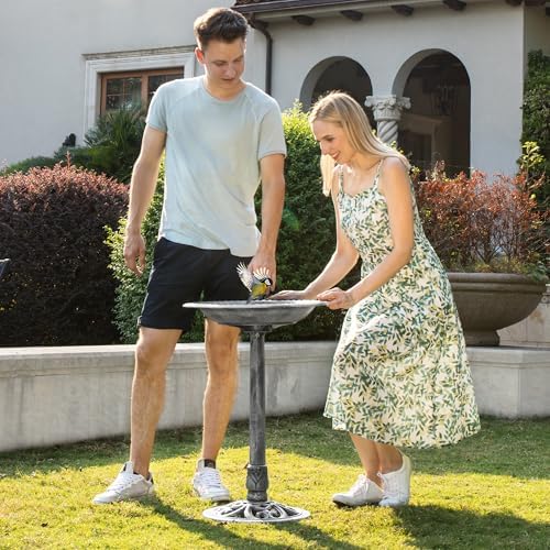 VIVOHOME Bird Bath for Outside, Polyresin Pedestal Birdbath, Green | Weather-Resistant, 20-Inch Bowl, 28-Inch Height, for Outdoor/Garden, Bird-Friendly, Easy to Clean