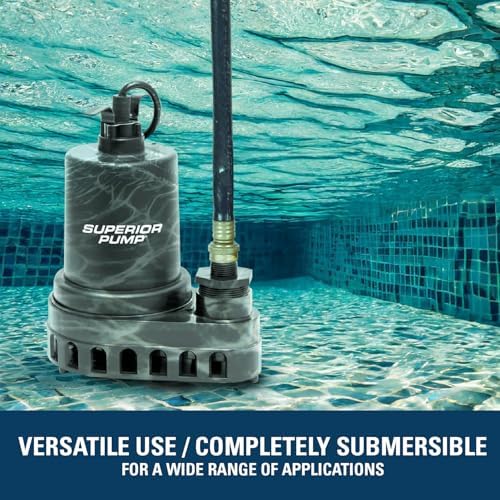 Superior Pump 91570 3300GPH Thermoplastic Submersible Utility Pump with 10-Foot Cord, 1/2 HP