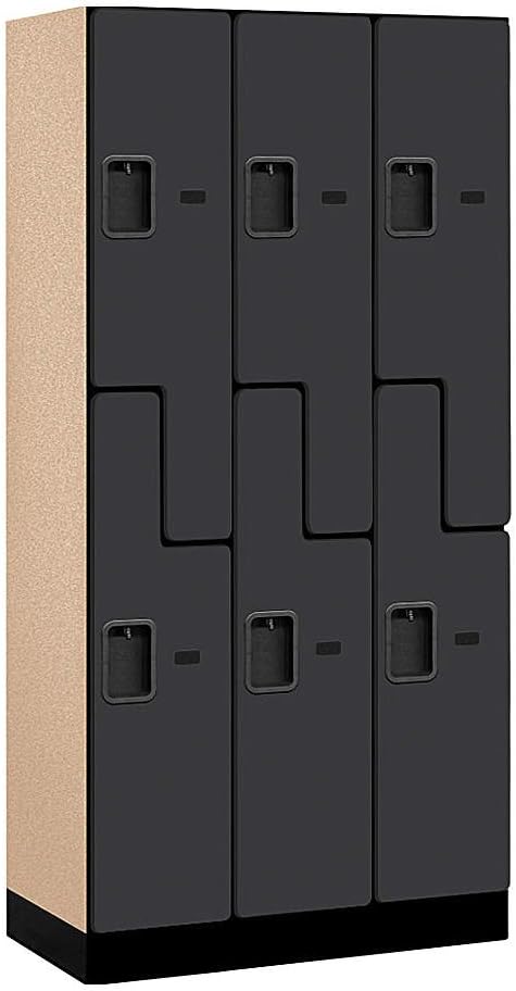 Salsbury Industries 2-Tier S-Style Designer Wood Locker with Three Wide Storage Units, 6-Feet High by 18-Inch Deep, Mahogany
