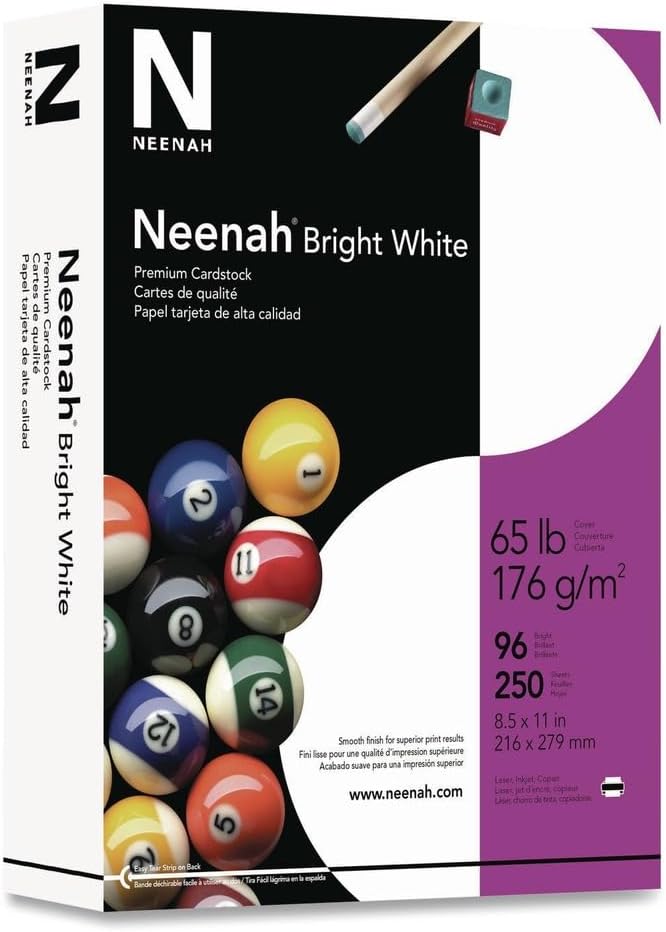 Neenah Paper 91904 Card Stock, 65lb, 96 Bright, 8 1/2 x 11, White, 250 Sheets