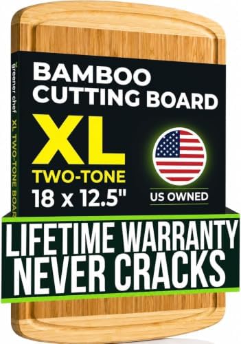 INDESTRUCTABLE Bamboo Cutting Board (Extra Large) with Vertical Grain Strength Technology - Non Toxic, Spacious and Lightweight 18" XL Chopping Board Gift - Replacements for Life