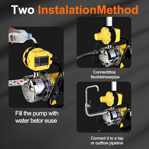 TDRRICH 1HP Water Pressure Booster Pump with Automatic Controller for Whole House, 110v Shallow Well Portable Water Stainless Steel Pump