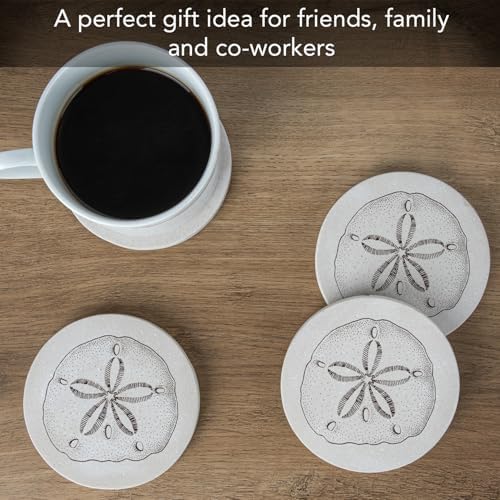 Thirstystone Sand Dollar Round Stone Coaster 4 Pack | Manufactured in the USA Decorative, Easily Wipes Clean