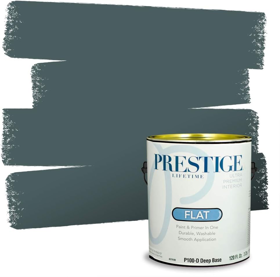 PRESTIGE Paints E100-T-SW6241 Exterior Paint and Primer in One, 1-Gallon, Flat, Comparable Match of Sherwin Williams Aleutian, 1 Gallon, SW18-Aleutian