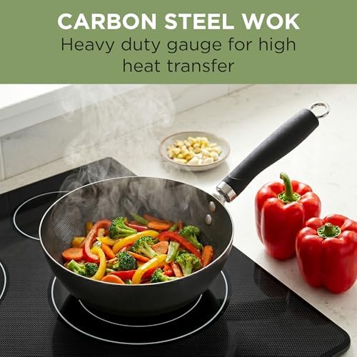 Ecolution Non-Stick Carbon Steel Wok with Soft Touch Riveted Handle, 8",Black