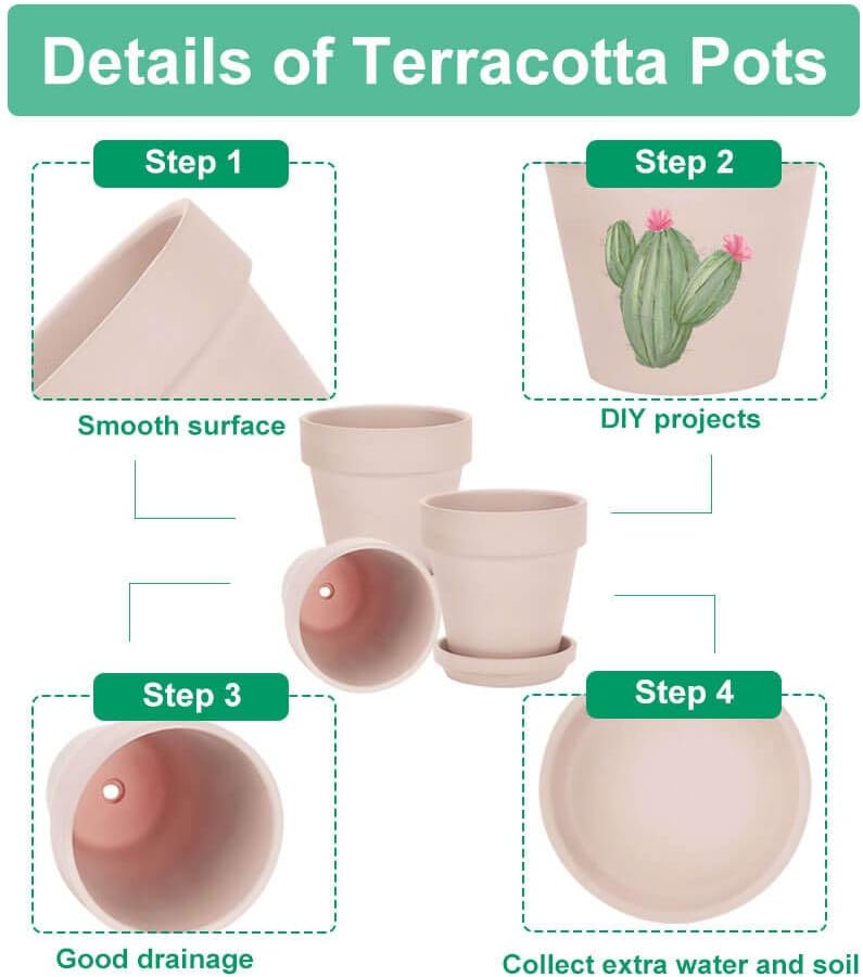 vensovo 4 Inch Terracotta Plant Pots with Saucer - 6 Pack Clay Flower Pots with Drainage, Great for Plants, Crafts, Wedding Favor