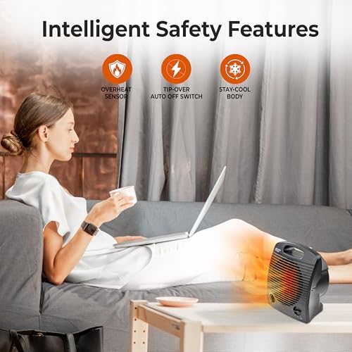 Comfort Zone Indoor Space Heater, Portable, Fan Forced, Electric, Adjustable Thermostat, Overheat Sensor, Safety Tip-Over Switch, & Stay Cool Housing
