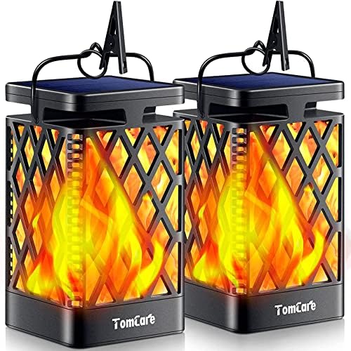 TomCare Solar Lanterns Outdoor, Flickering Flame Hanging Lights, 2 Pack