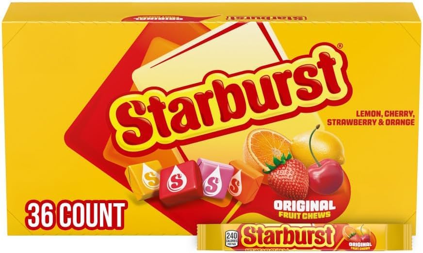 STARBURST Original Full Size Fruit Chews Chewy Candy Bulk 36 Packs, 2.07 oz | Soft fruit chews in full size packs, great for birthdays, desserts, road trips and pantry snacking, lunch box, bulk candy