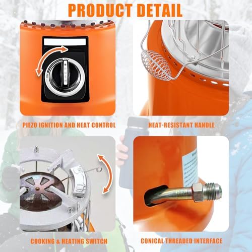 2-in-1 Propane Heater and Stove, Portable Heater with 6FT Regulating Valve, Dual Function Indoor Safe for Ice Fishing, Tent Camping, Tailgating