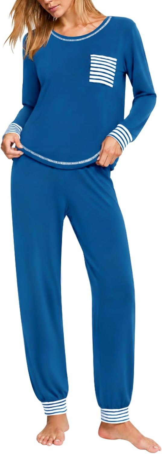 SWOMOG Women’s Pajamas Set Long Sleeve Sleepwear with Long Pants Soft Modal Loungewear Pj Set
