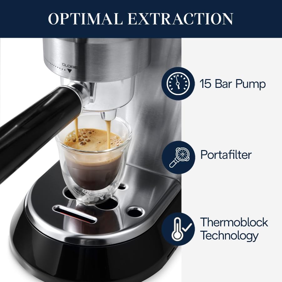 De'Longhi Dedica Espresso Machine, 15-Bar Pump, Frother, Stainless Steel | #1 Worldwide Espresso Machine Maker, Rapid Heat-Up, Frother, Compact Design, Easy to Clean