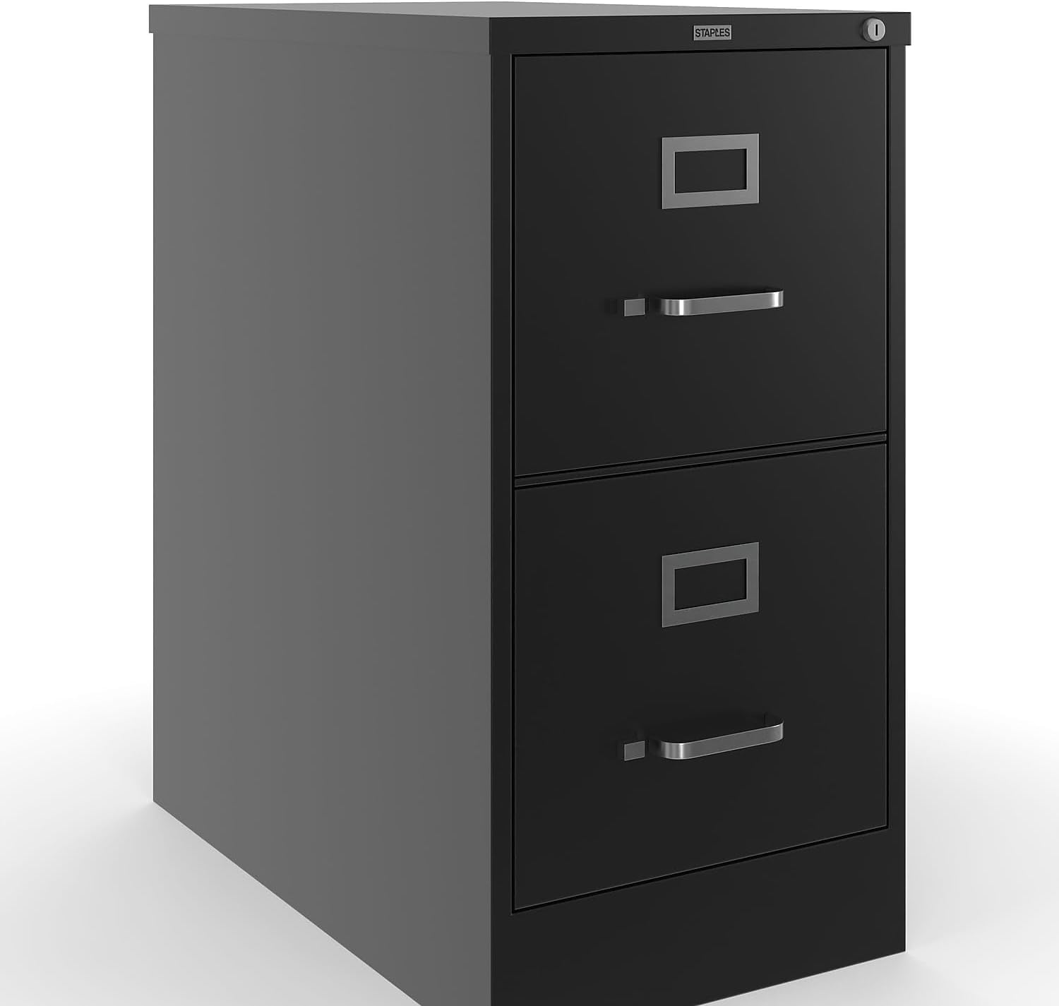 Staples 2-Drawer Vertical File Cabinet, Letter Size Documents, Lockable, 22" D x 15" W x 28.38" H, Black