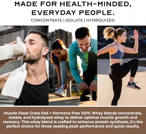 Muscle Feast 100% Grass Fed Whey Protein Powder Blend, Chocolate (2lb) | Whey Concentrate, Isolate & Hydrolyzed Protein Powder, All Natural, Hormone Free Pasture Raised Whey Protein for Women & Men