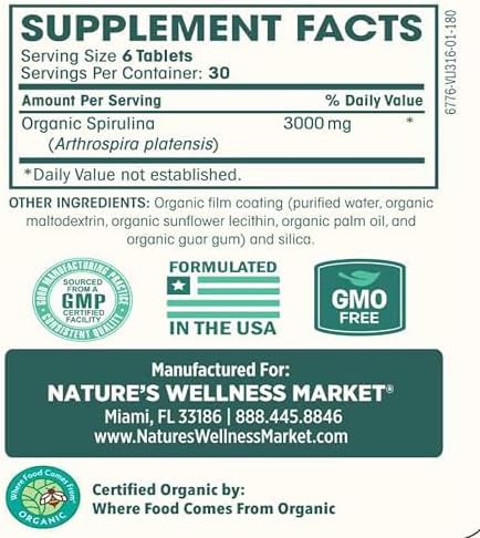 USDA Organic Spirulina Tablets - Non-GMO Green Superfood Supplement: 3000mg of Fresh Blue Green Algae, Vegan, Gluten Free, Sustainably Grown