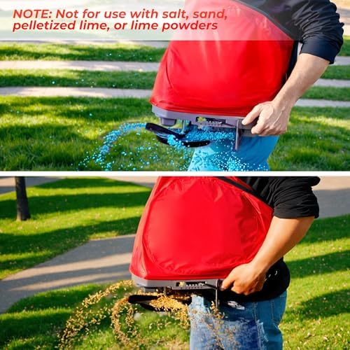 Walensee Handheld Seed Spreader with 25lb Bag, Frame Support, Flow Control, Enclosed Gears, Rear Baffle