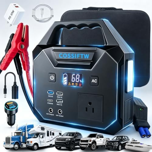 Heavy Duty 10000A Jump Starter Built-in AC 200W Inverter for Trucks, Motorhomes All Gasoline and Up to 15L Diesel Engines；Power Suplly Fan, Laptop
