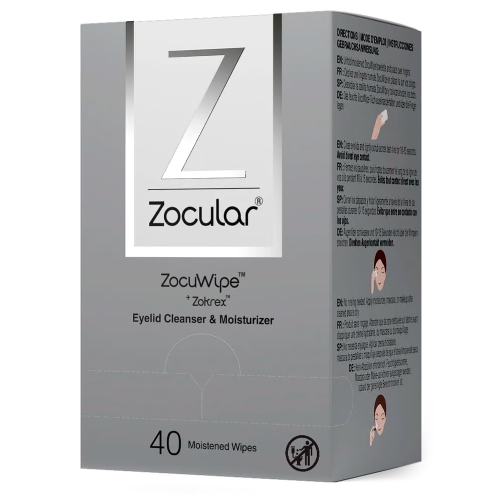 Zocular Zocuwipe Eyelid Wipes, Gentle Cleansing & Moisturizing, 30 Count | Okra-based Cleansing Formula, Eyelid Hygiene, Eyelid Comfort, Individually Wrapped, Rinse Free, Ophthalmologist-Developed