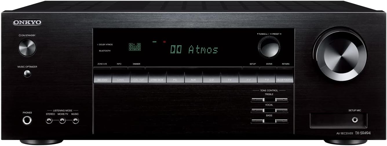 Onkyo TX-SR494 4K Ultra HD Dolby Atmos AV Receiver - 2019 Model