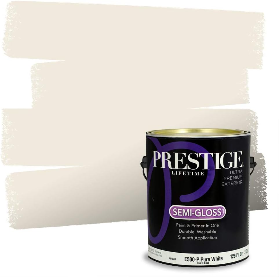 PRESTIGE Paints Exterior Paint and Primer In One, 1-Gallon, Satin, Comparable Match of Sherwin Williams* Cachet Cream*