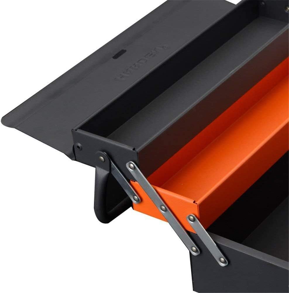 Edward Tools Portable Metal Tool Box with 3 Level Fold Out Organizer Storage - Heavy duty metal frame with smooth metal cantilever latchets
