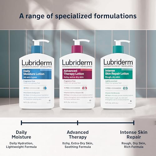 Lubriderm Daily Moisture Body Lotion, Fragrance Free, 16 fl. oz | Hydrating Face, Hand & Body Lotion + Pro-Ceramide for Sensitive Skin, 24-Hour Moisturizer with Shea Butter, Non-Greasy