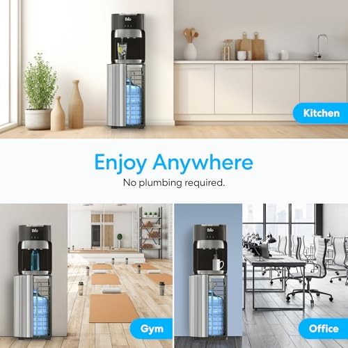 Brio Bottom Loading Water Cooler Dispenser for 5 Gallon Bottles - 3 Temperatures with Hot, Room & Cold Spouts, Child Safety Lock