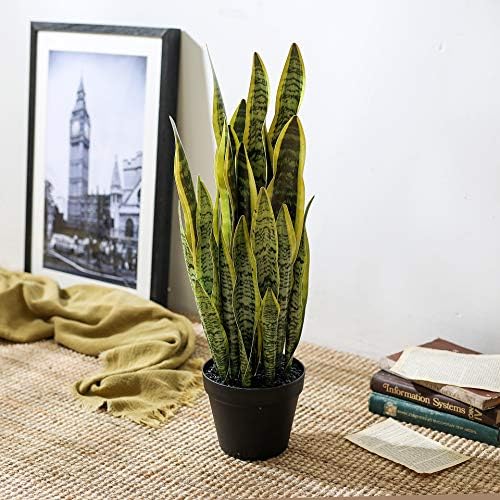 Artificial Snake Plant 26 inches Fake Sansevieria Artificial Potted Plants for Indoor and Outdoor, Home, Office Decoration