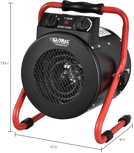 Global Industrial Portable Electric Space Heater With Built-in Thermostat | Ergonomic Handle, 5120 BTUs, 1500 Watt, 120V, For Garages, Warehouses