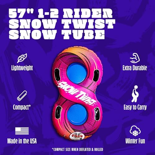Flexible Flyer 57" Snow Twist Inflatable Tube Sled - 2-Person Pool Float and Snow Tube for Year Round Fun - Heavy Duty Double Sled with Handles for